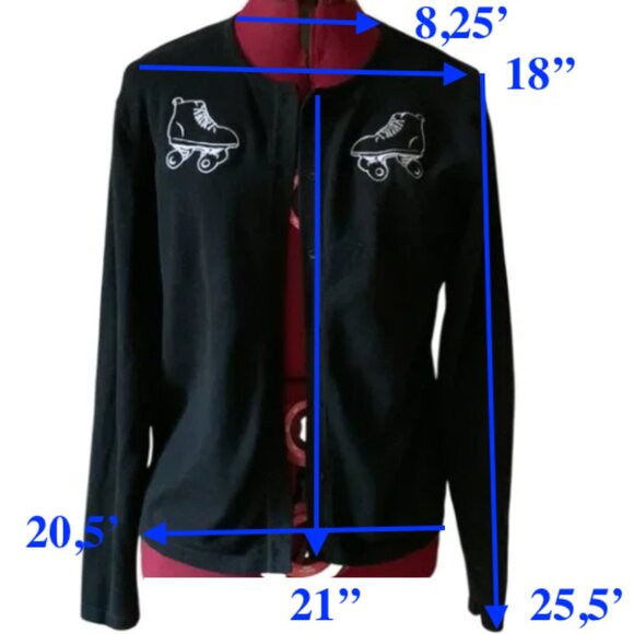 VINTAGE - Black Cardigan Sweater  White Quads roller skates embroidery Large - Picture 5 of 5